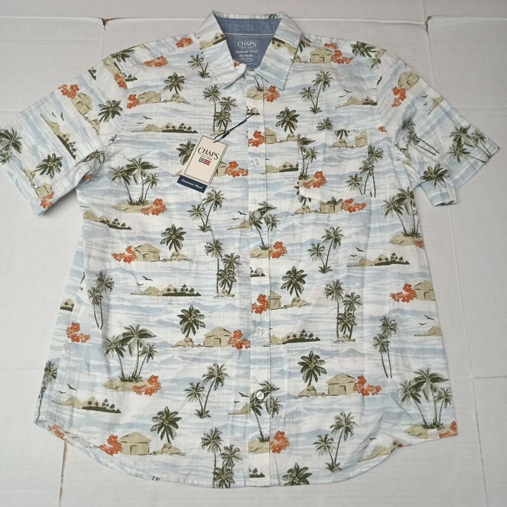 Chaps Seacoast Wash Chambray Woven Shirt Men's XL‎ White Sand